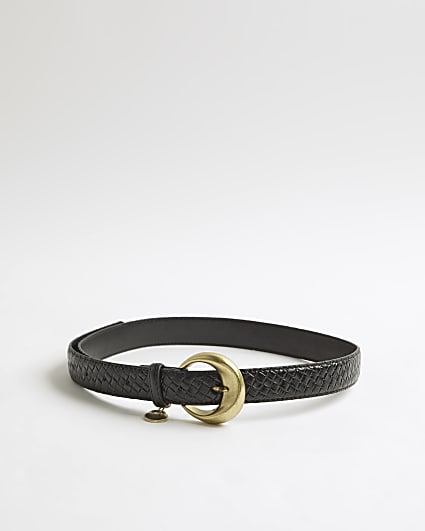Black Oval Buckle Woven Belt