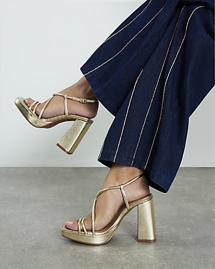 Gold Wide Fit Platform Heeled Sandals