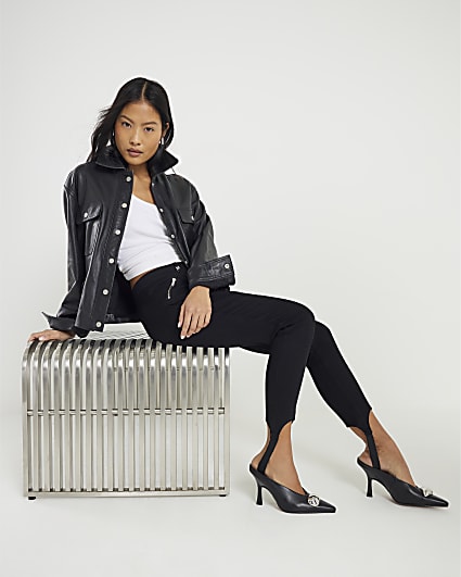 Petite Black High Rise skinny stirrup jeans