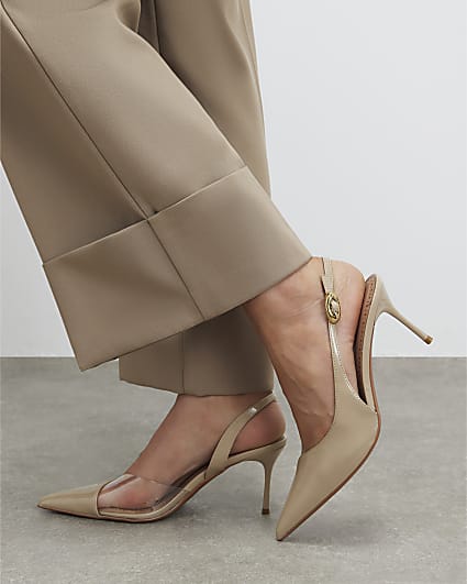 Beige Sliced Perspex Slingback Court Heels
