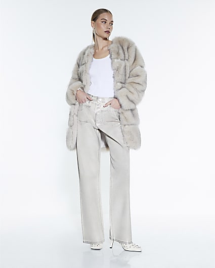 Cream Metallic Coated Relaxed Straight Jeans