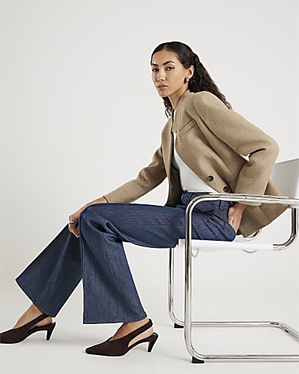 Blue High Waisted Relaxed Flare Seam Jeans