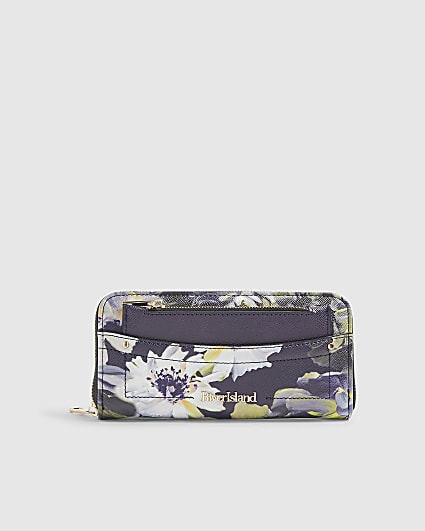 Navy Large Floral Pocket Front Purse