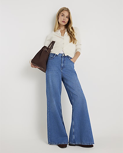 Blue High Rise Wide Leg Jeans