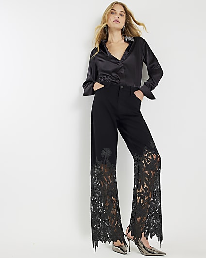 Black Relaxed Straight Lace Jeans