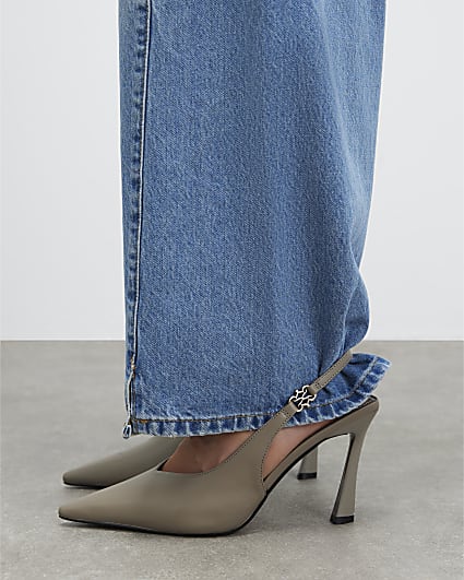 Grey Slingback Logo Court Heels