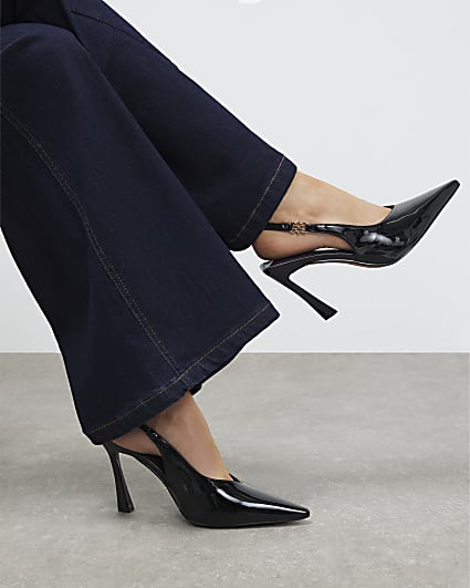 Black Slingback Logo Court Heels