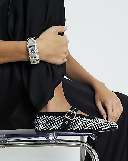 Black Embellished Mary Jane Shoes