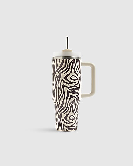 Cream Zebra Cup With Straw