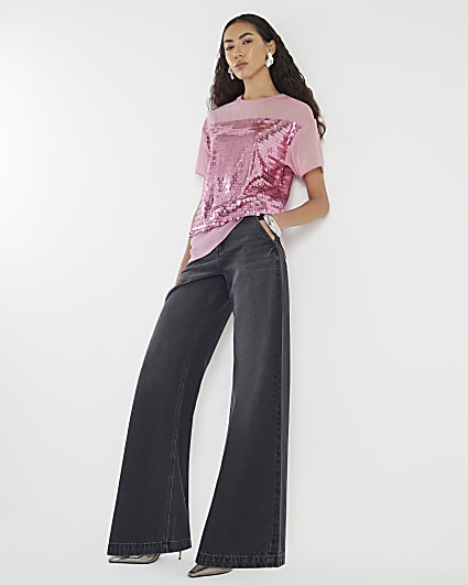 Pink Short Sleeve Sequin Top