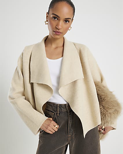 Cream Knitted Short Waterfall Cardigan