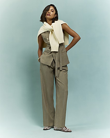 Beige Tie Detail Trousers