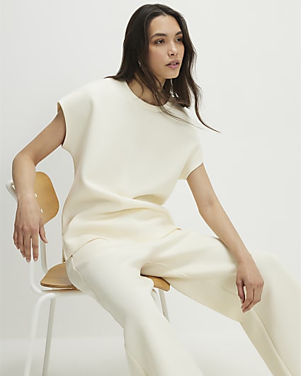 Cream Premium Short Sleeve Twill Top