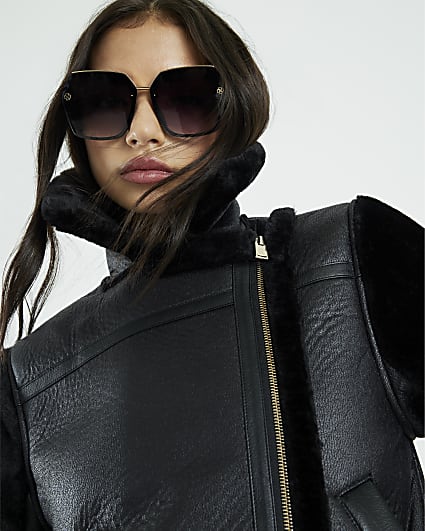 Black Metal Hexagon Sunglasses