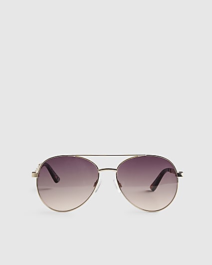 Gold Metal Twist Aviator Sunglasses