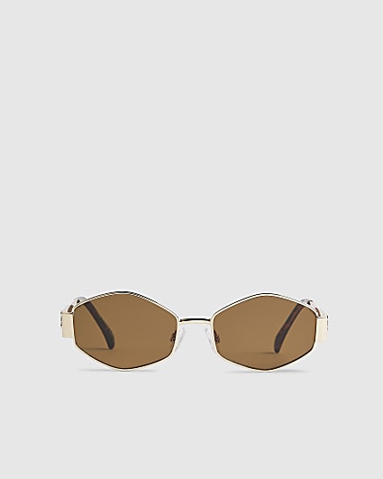 Gold Slim Metal Hexagon Sunglasses