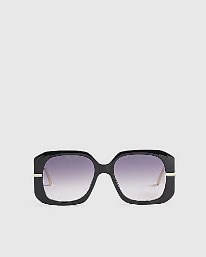 Black Square Metal Trim Detail Sunglasses