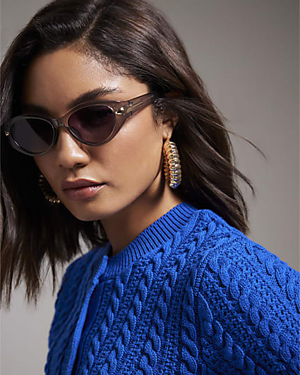 Grey Cat Eye Slim Sunglasses