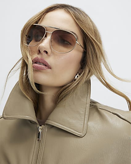 Gold Metal Aviator Sunglasses