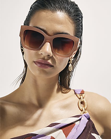 Pink Hammered Side Detail Sunglasses