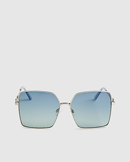 Blue Square Oversized Metal Edge Sunglasses