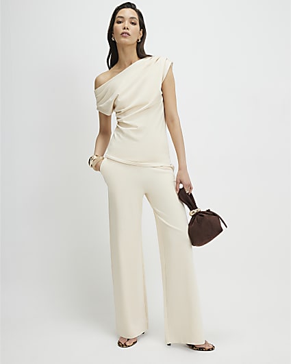 Cream Sleeveless Ponte Drape Top