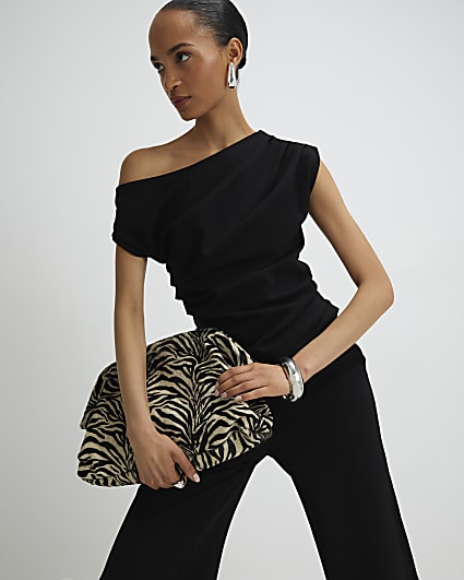 Black Stretch Sleeveless Drape Top