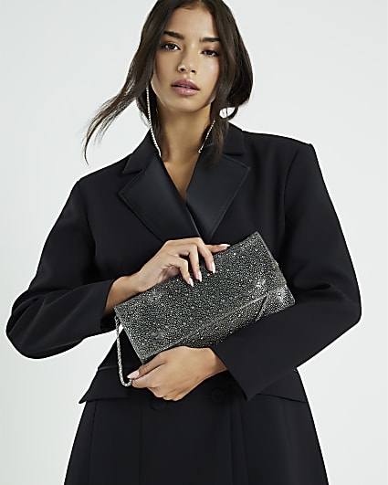 Grey Perspex Diamante Clutch Bag