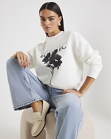 White Long Sleeve Iconic Flower Sweatshirt