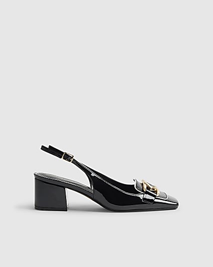 Black Buckle Loafer Court Slingback Heels
