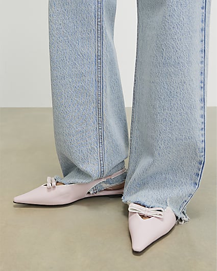 Pink Double Bow Sling Back Flat Shoes