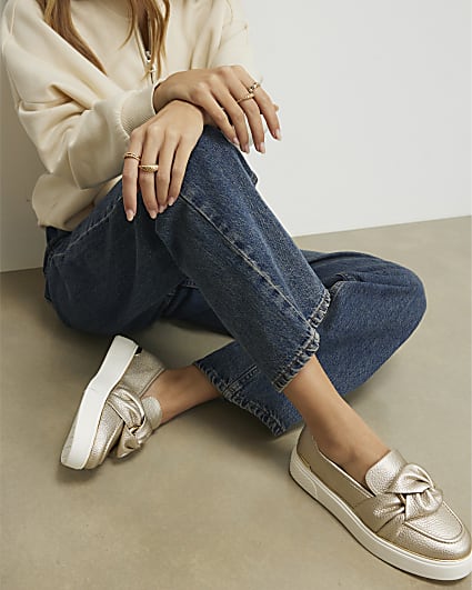 Gold Ring Twist Slip On Trainers