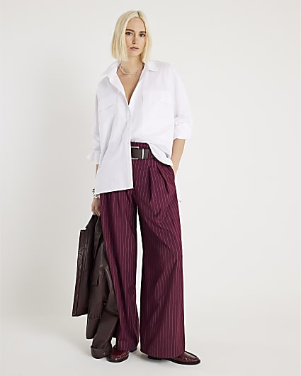 Red Pinstripe Ultra High Waist Trousers