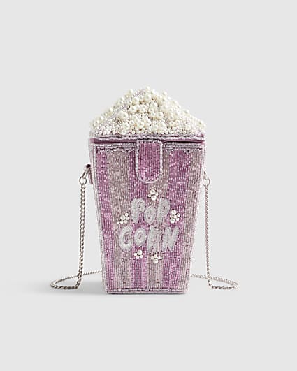 Purple Beaded Popcorn Cross body Bag