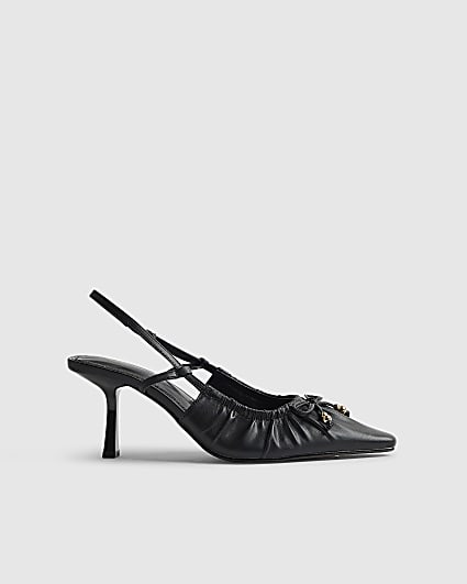 Black Ruched Bow Court Heels