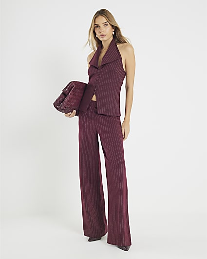 Red Pinstripe Wide Leg Trousers