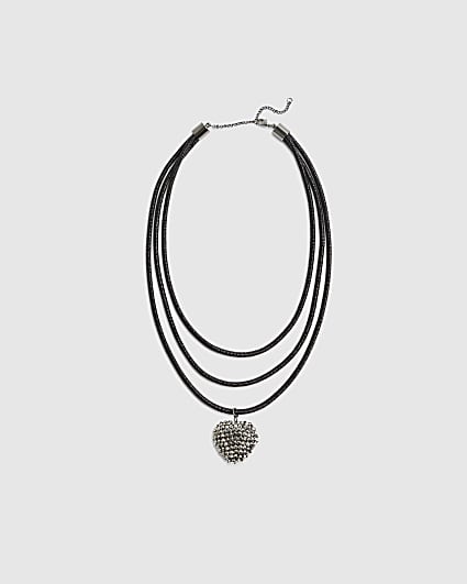 Black Cord Heart Pendant Necklace