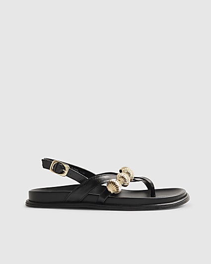 Black Gold Ball Strap Footbed Sandals