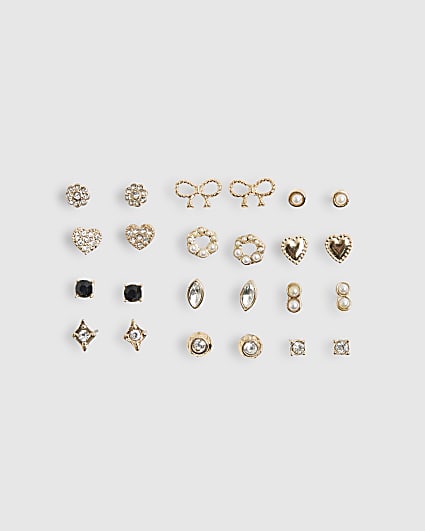 Gold Heart And Bow MultiPack Earrings