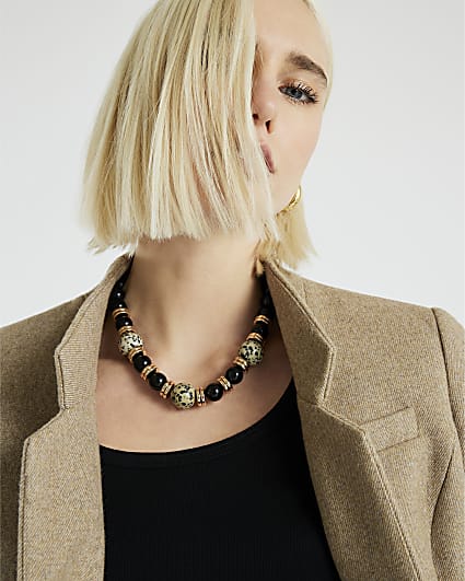 Black Dalmatian Beaded Necklace