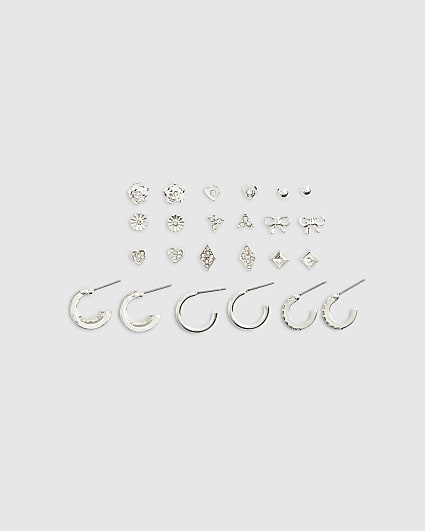 Silver Heart And Bow Multipack Earrings