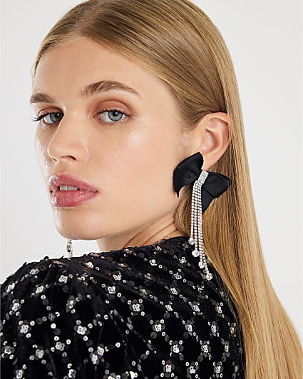 Black Bow Drop Earrings