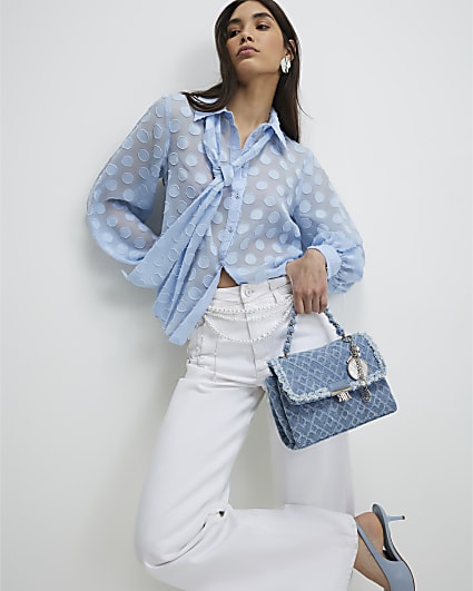 Blue Organza Polka Dot Blouse