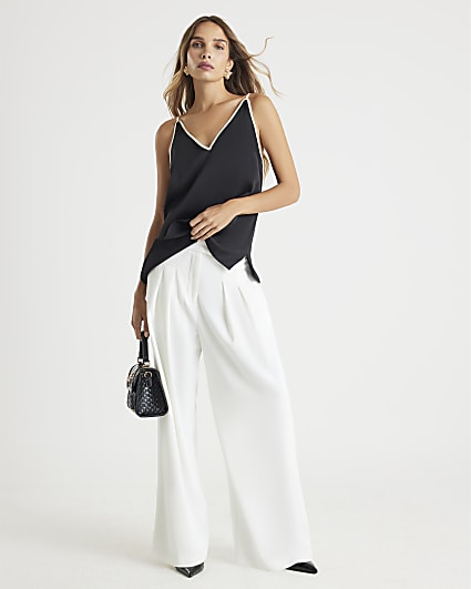 Black Satin Contrast Binding Cami Top