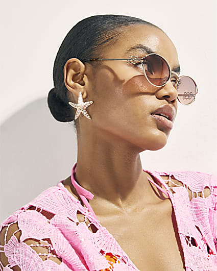 Gold Slim Tinted Oval Sunglasses