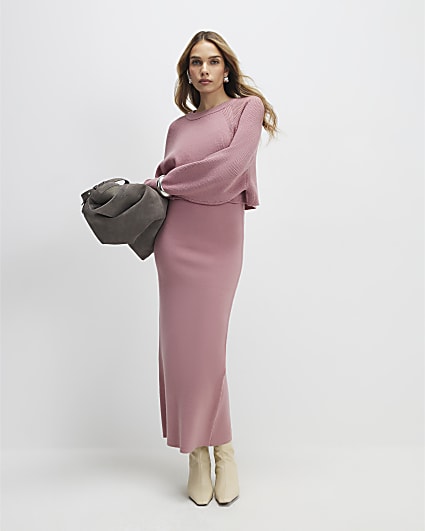 Pink 2 In 1 Jumper Maxi Dress