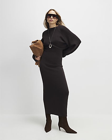 Brown 2 In 1 Jumper Maxi Dress