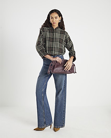 Green Long Sleeve Check Bomber Jacket