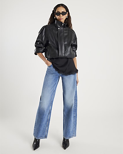 Blue Mid Rise Barrel Leg Jeans