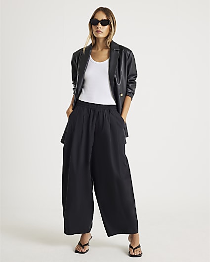 Black Poplin Barrel Trousers